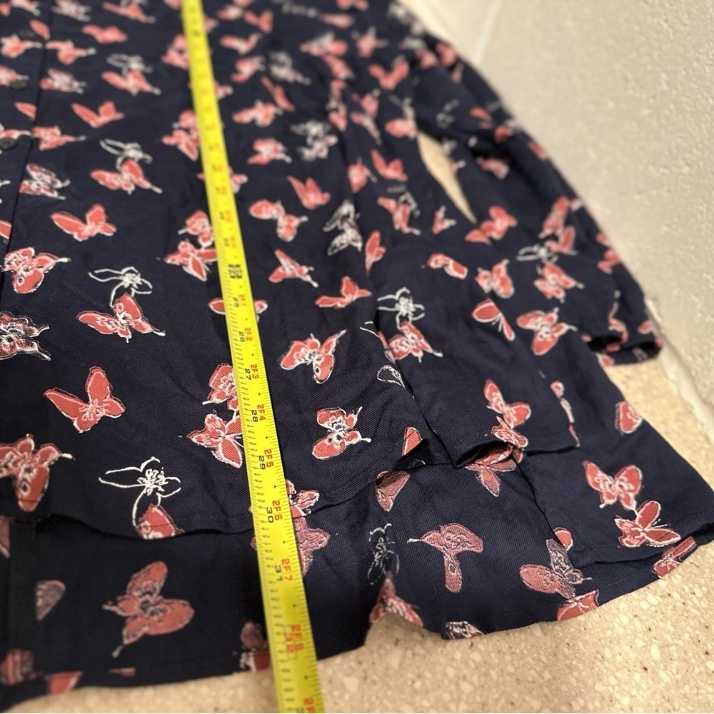 Lane Bryant NoPeek ButtonFront Lace Trimmed Top LongSleeve Inky Butterfly 22/24 - Picture 10 of 15